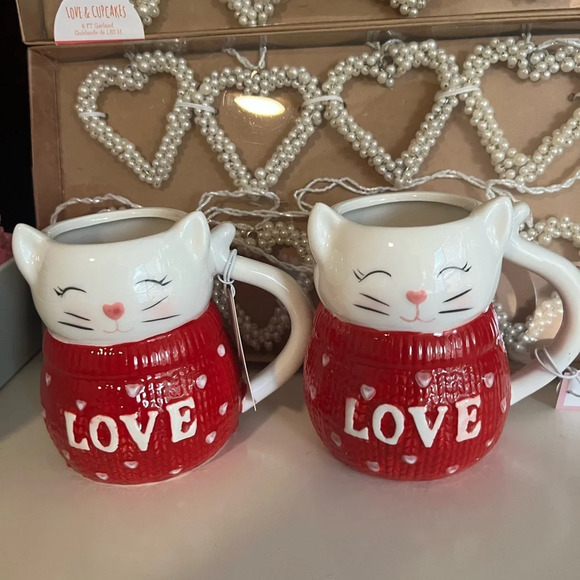 Cupcakes and Cashmere Cat-Themed "Love" Mugs - Perfect Gift. Pair of 2 - Picture 1 of 5